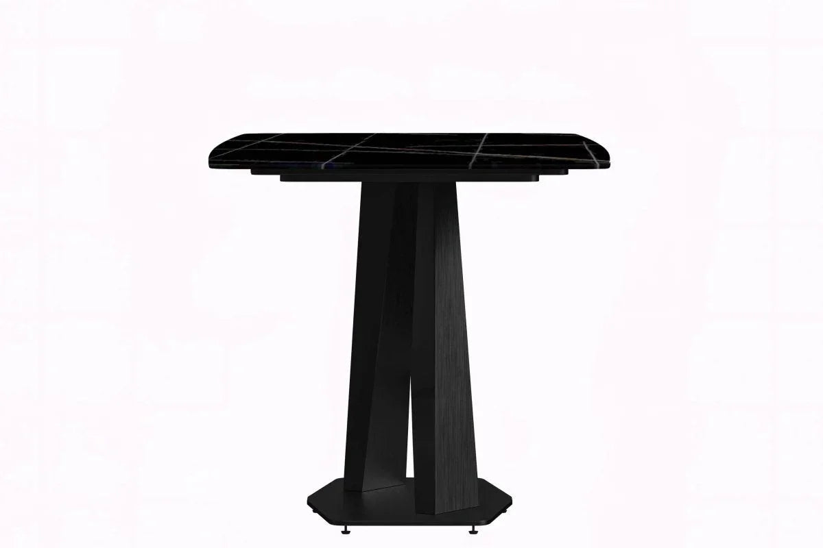 Voren 7-Piece Dining Set with 55" Rectangular Dining Table with Sintered Stone Top and Black Base and 6 Leather Dining Chairs - Elax Furniture
