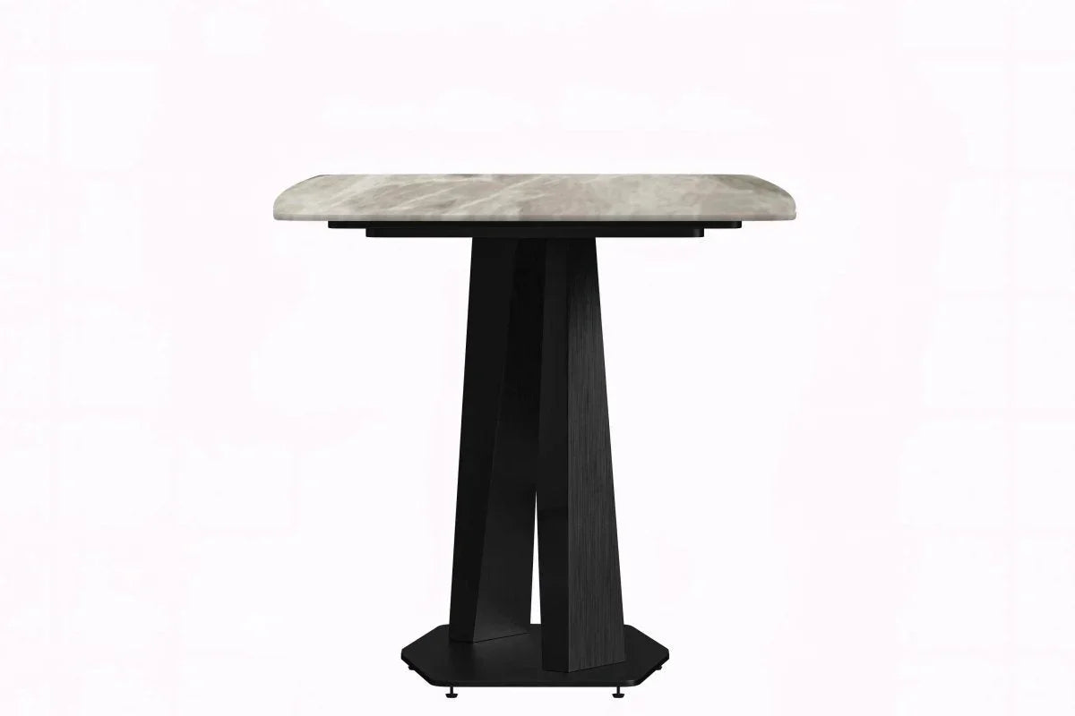 Voren 7-Piece Dining Set with 55" Rectangular Dining Table with Sintered Stone Top and Gold Base in Deep Grey and 6 Leather Dining Chairs - Elax Furniture