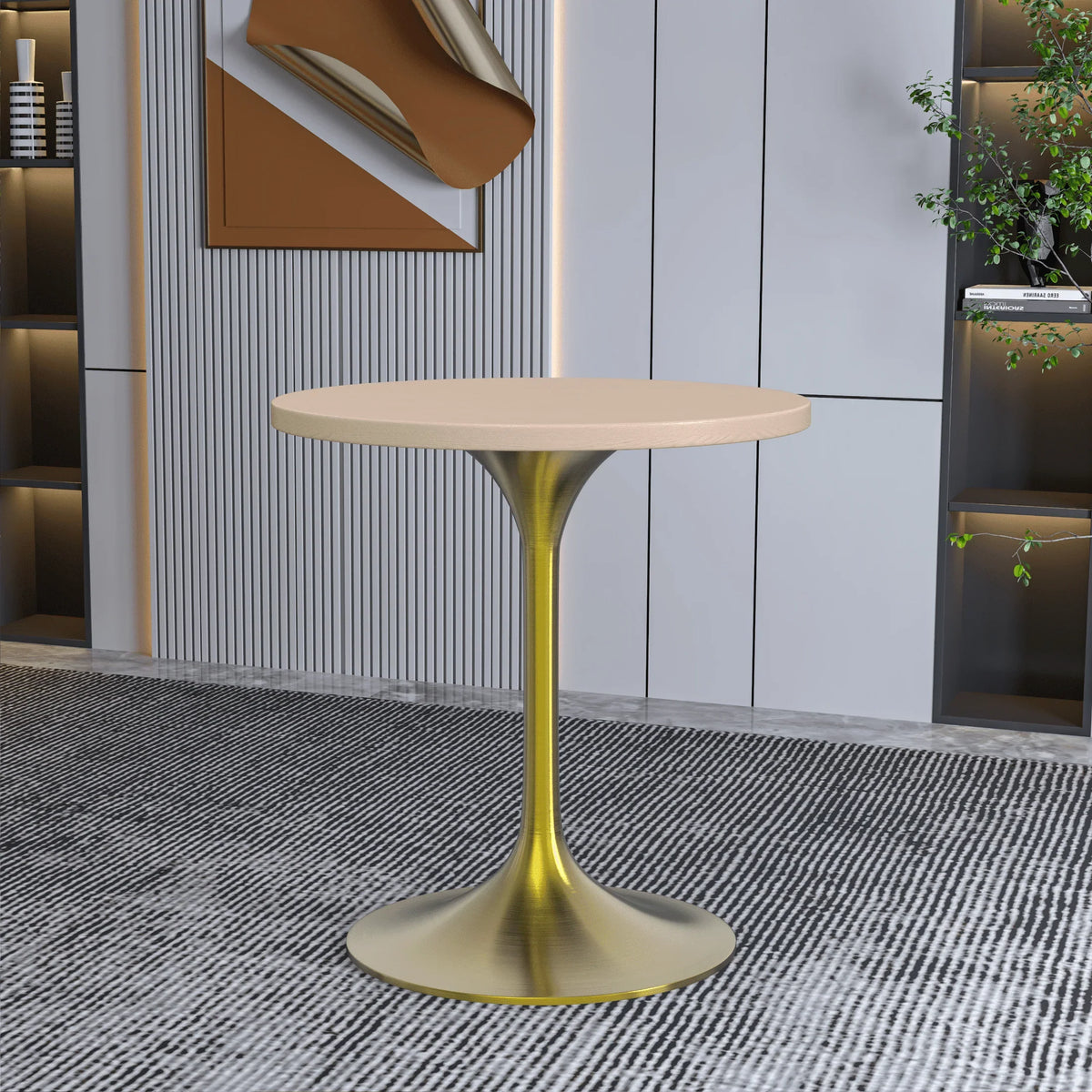 Verve Round Dining Table with MDF/Sintered Stone/Resin Tabletop in Gold Stainless Steel Pedestal Base - Elax Furniture