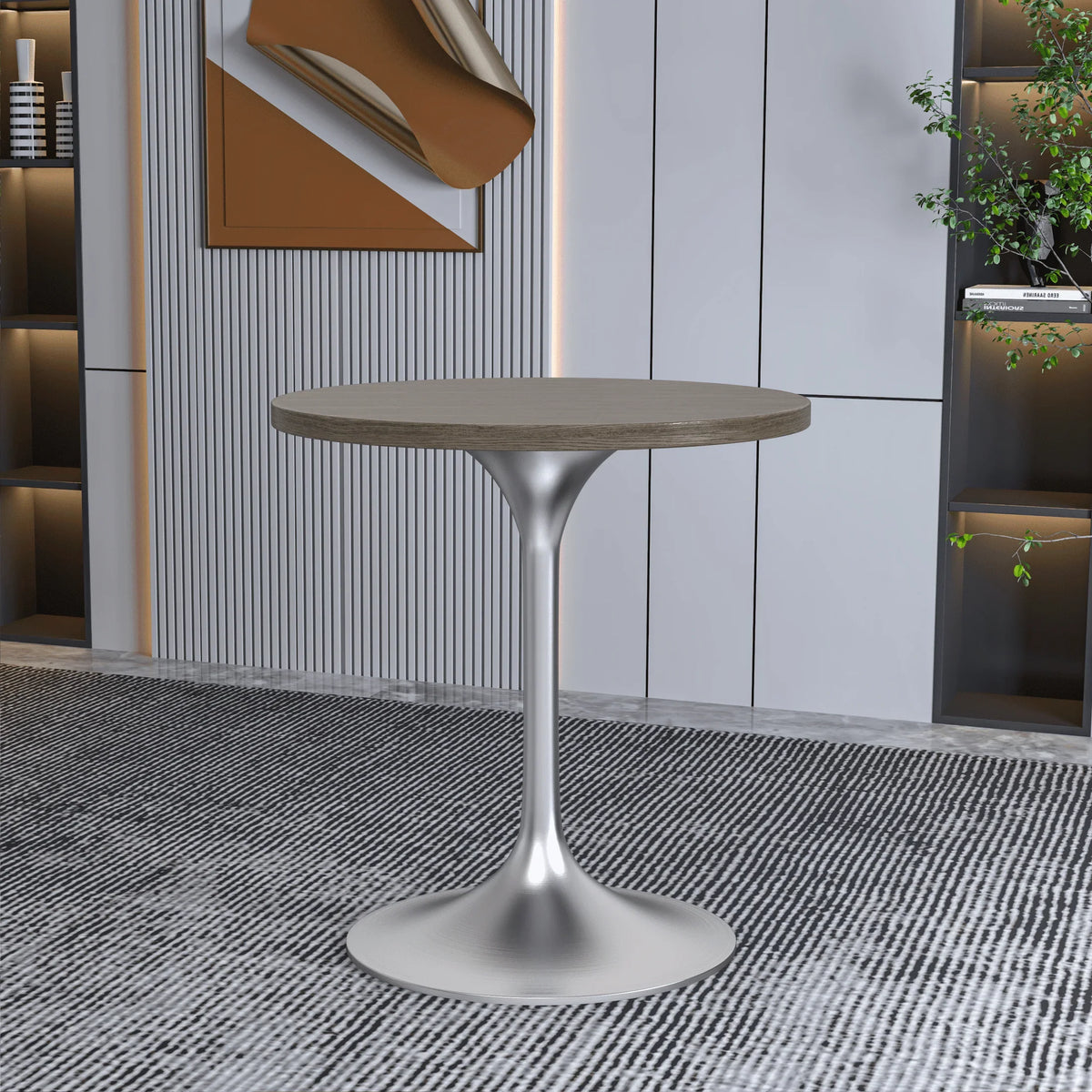 Verve Round Dining Table with MDF/Sintered Stone/Resin Tabletop in Silver Stainless Steel Pedestal Base - Elax Furniture