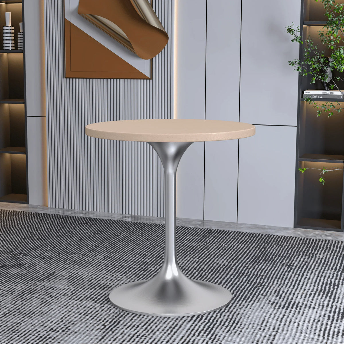 Verve Round Dining Table with MDF/Sintered Stone/Resin Tabletop in Silver Stainless Steel Pedestal Base - Elax Furniture