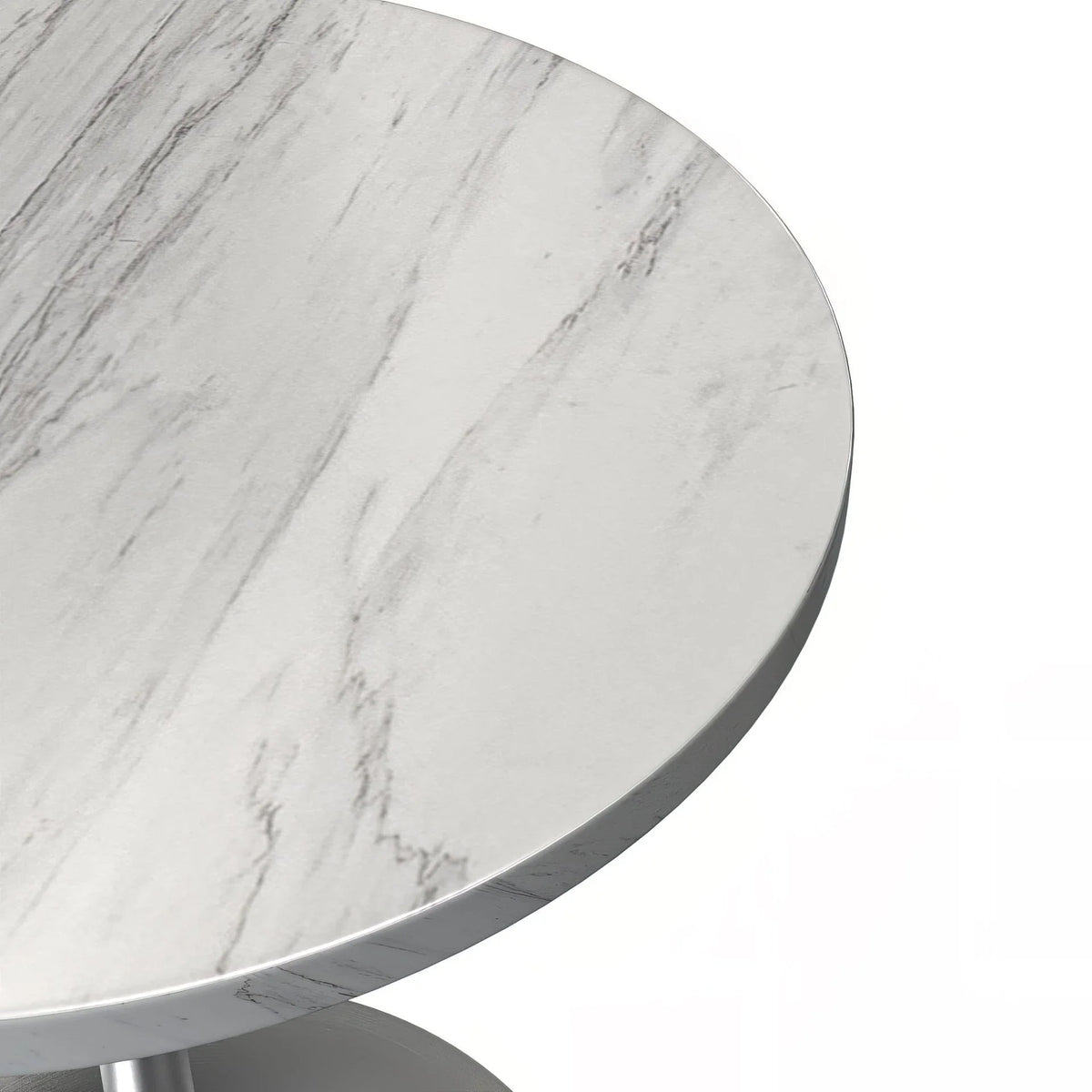 Verve Round Dining Table with MDF/Sintered Stone/Resin Tabletop in Silver Stainless Steel Pedestal Base - Elax Furniture