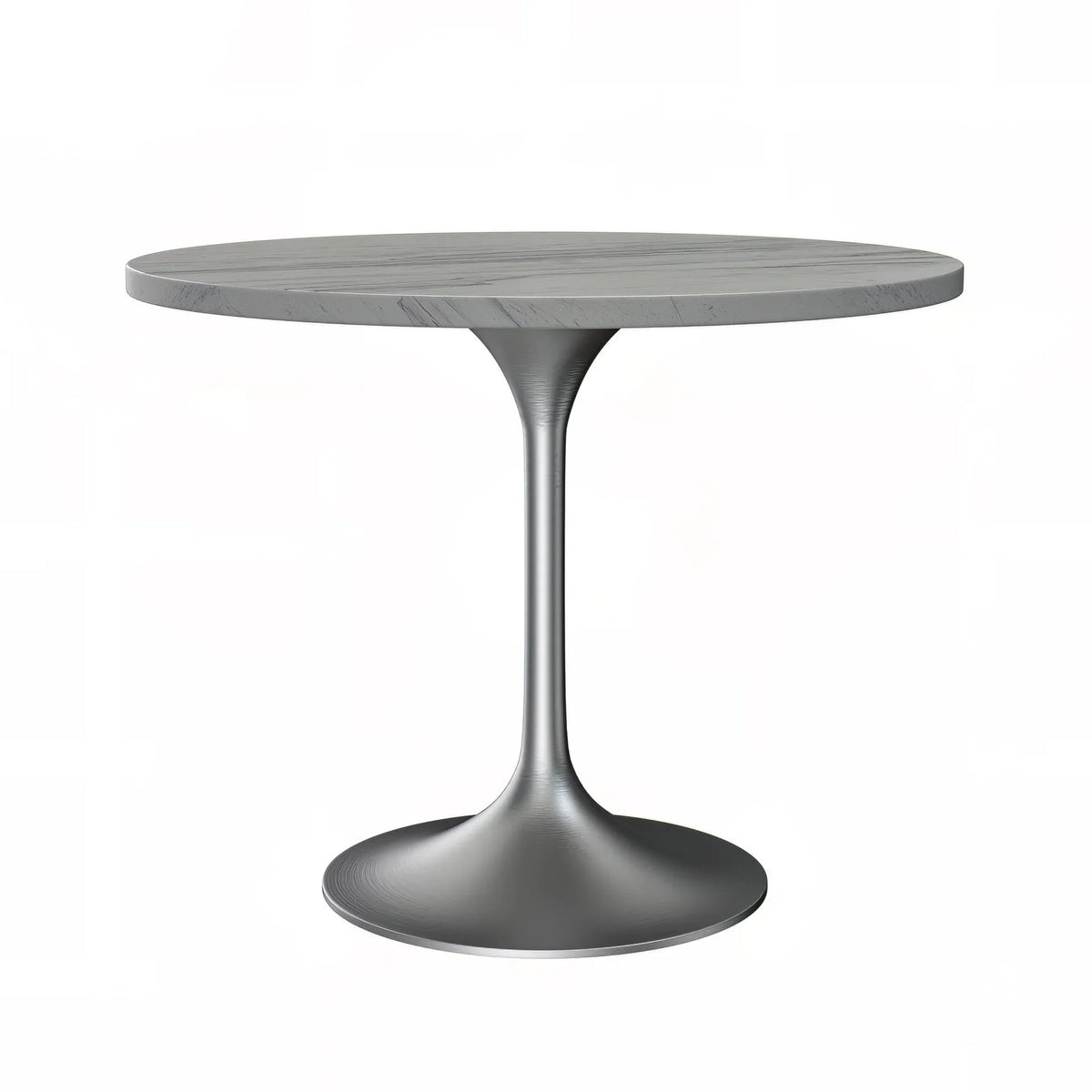 Verve Round Dining Table with MDF/Sintered Stone/Resin Tabletop in Silver Stainless Steel Pedestal Base - Elax Furniture