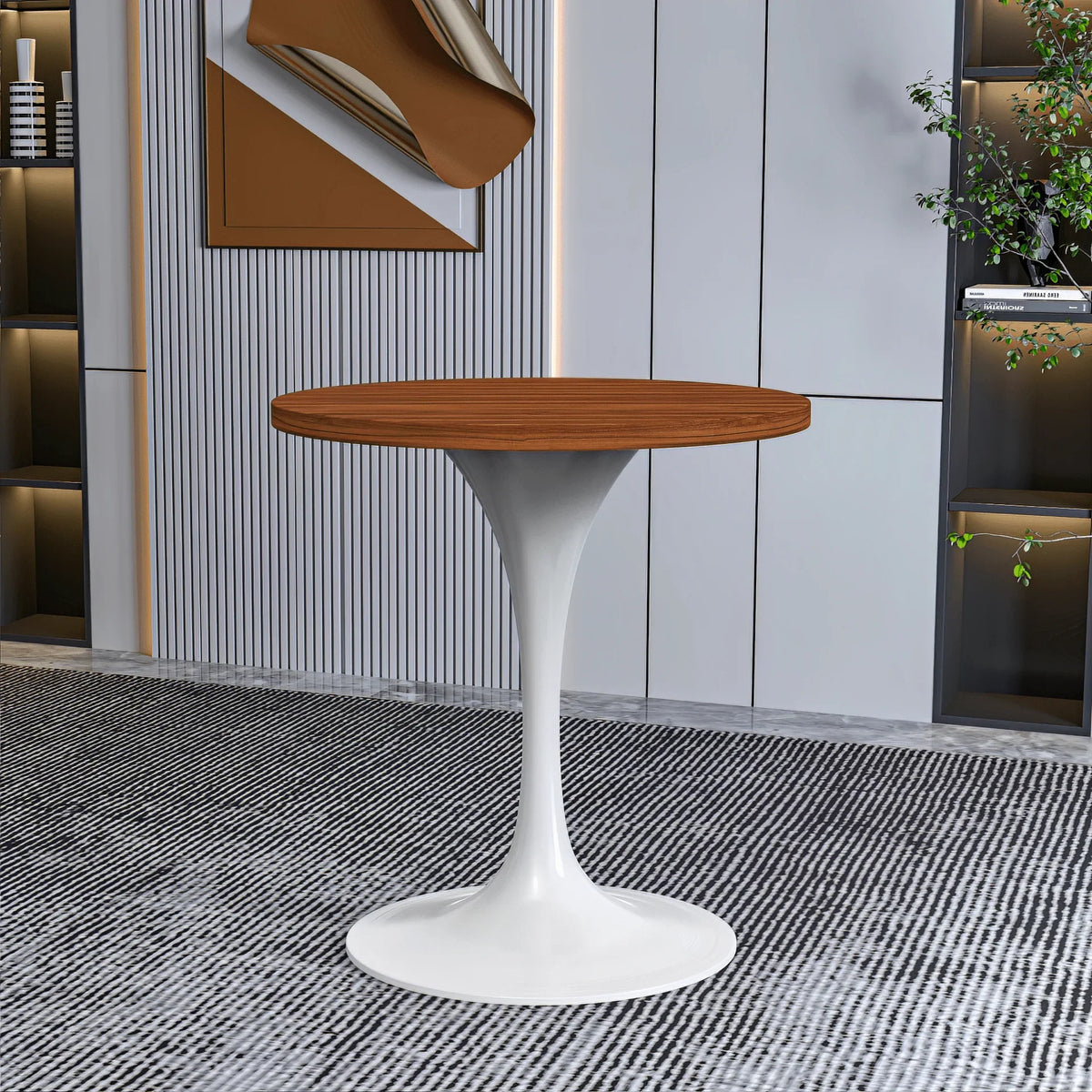 Verve Round Dining Table with MDF/Sintered Stone/Resin Tabletop in White Stainless Steel Pedestal Base - Elax Furniture