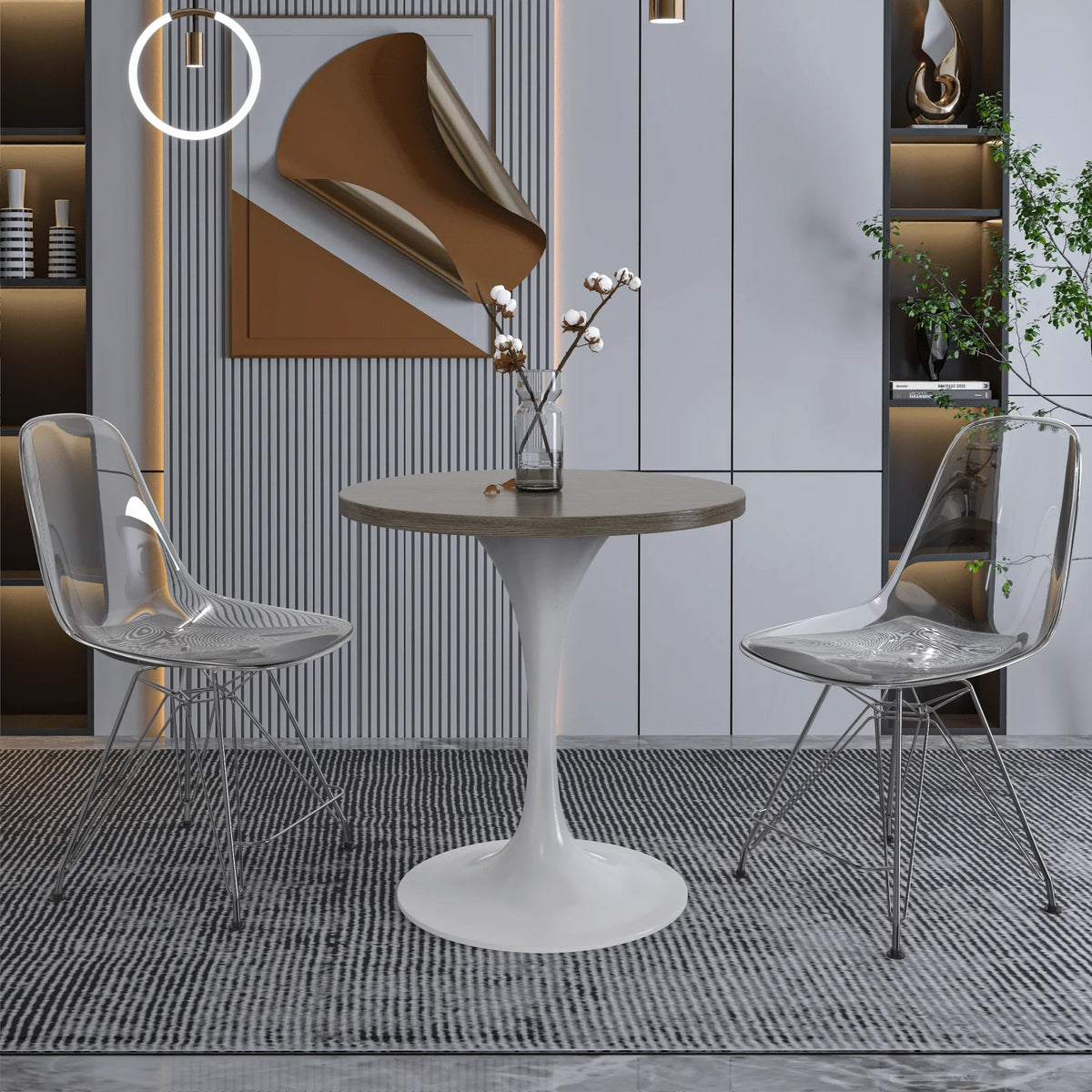 Verve Round Dining Table with MDF/Sintered Stone/Resin Tabletop in White Stainless Steel Pedestal Base - Elax Furniture