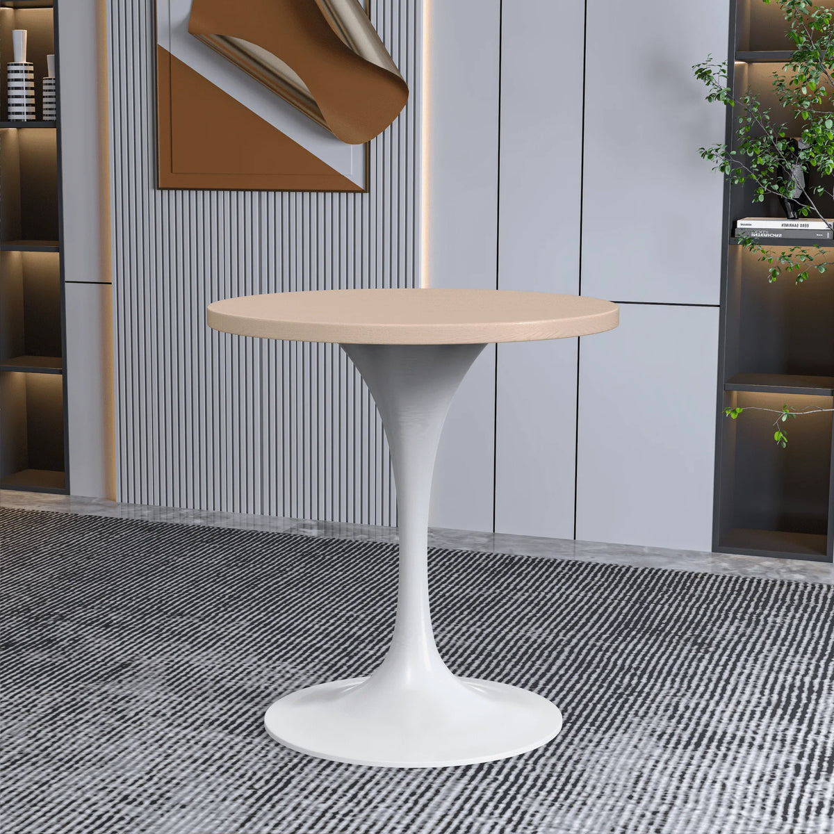 Verve Round Dining Table with MDF/Sintered Stone/Resin Tabletop in White Stainless Steel Pedestal Base - Elax Furniture