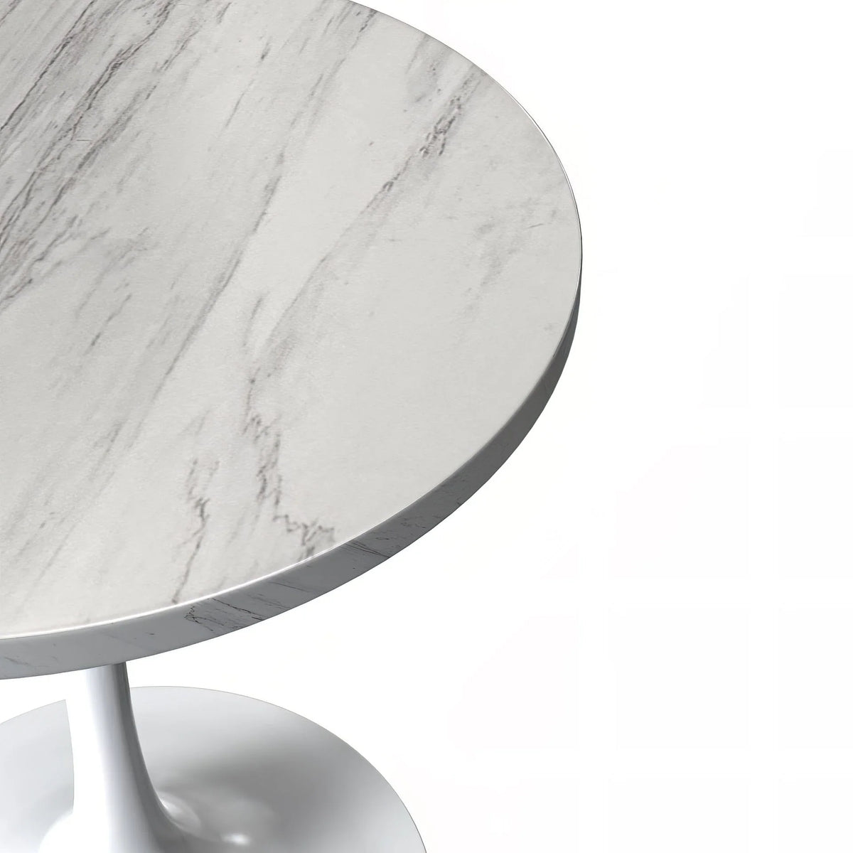 Verve Round Dining Table with MDF/Sintered Stone/Resin Tabletop in White Stainless Steel Pedestal Base - Elax Furniture