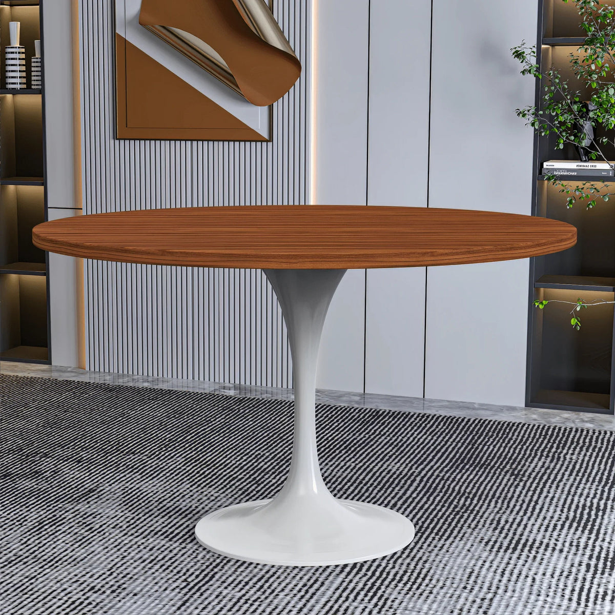 Verve Round Dining Table with MDF/Sintered Stone/Resin Tabletop in White Stainless Steel Pedestal Base - Elax Furniture