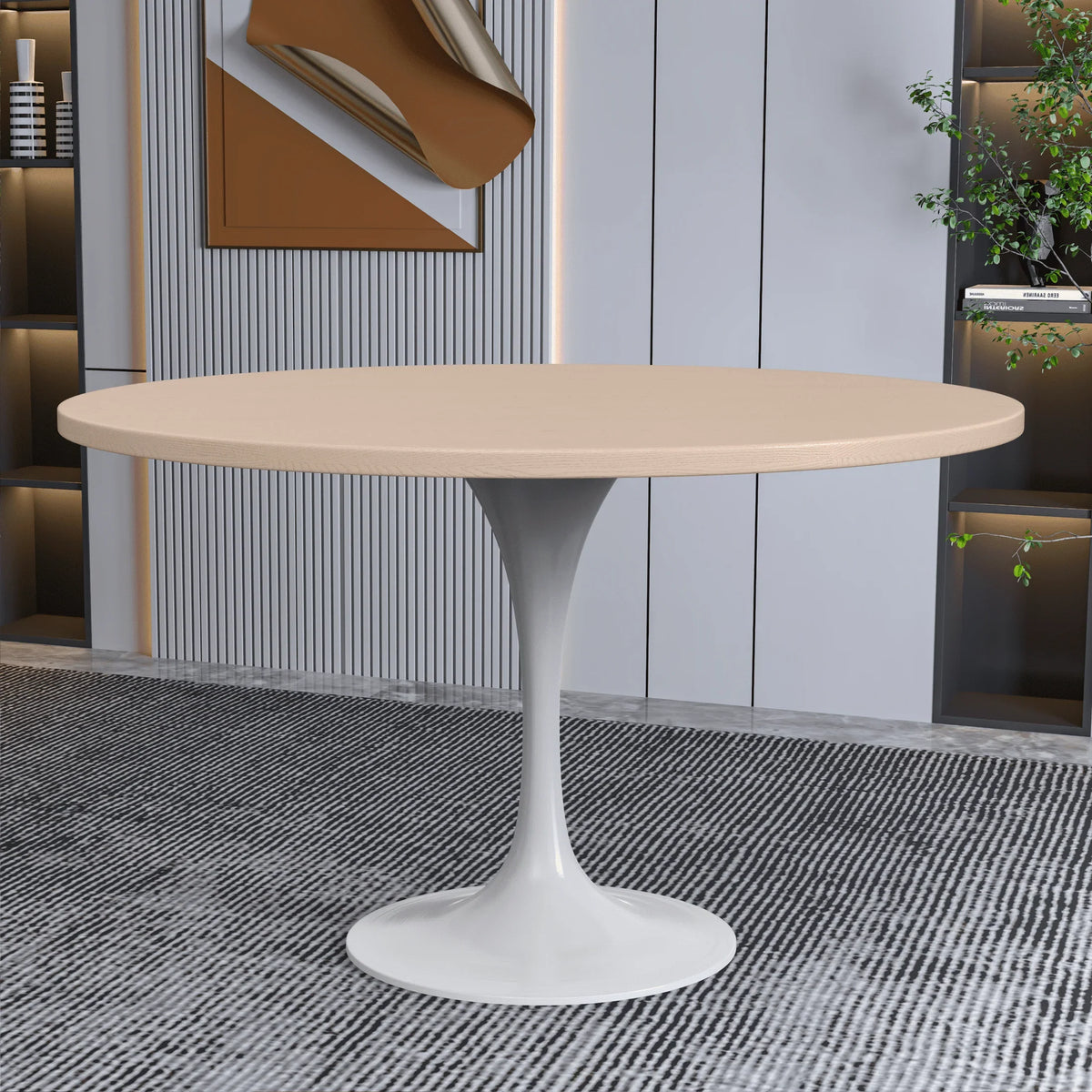Verve Round Dining Table with MDF/Sintered Stone/Resin Tabletop in White Stainless Steel Pedestal Base - Elax Furniture