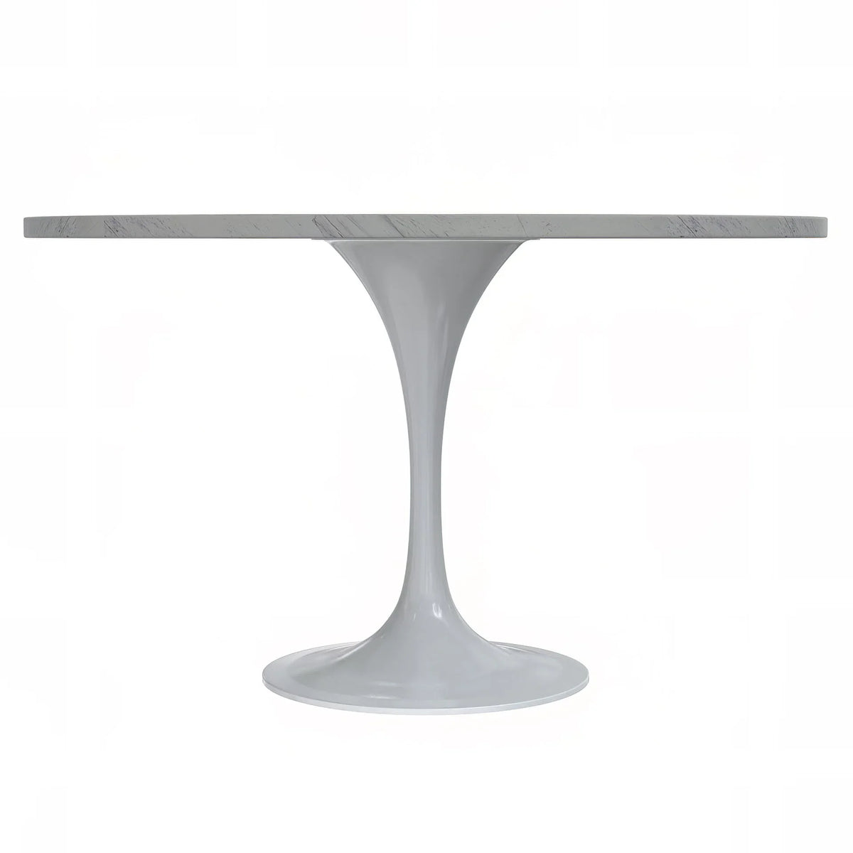 Verve Round Dining Table with MDF/Sintered Stone/Resin Tabletop in White Stainless Steel Pedestal Base - Elax Furniture