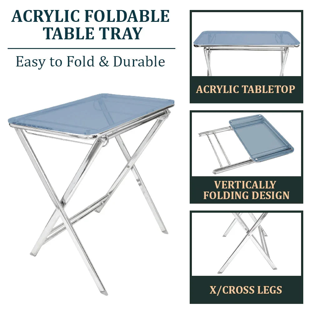 Victorian Acrylic Foldable End Side Table Tray with Chrome Metal Legs - Elax Furniture