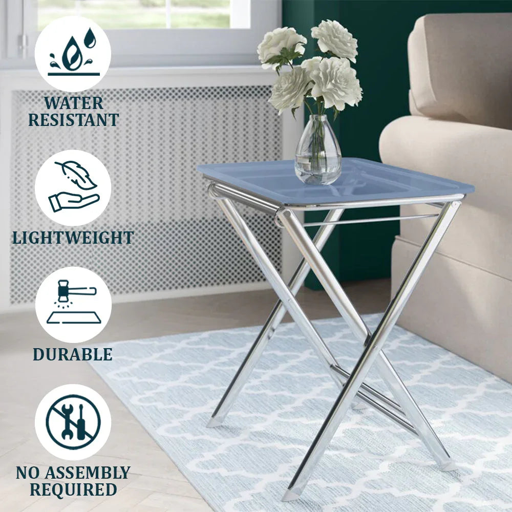 Victorian Acrylic Foldable End Side Table Tray with Chrome Metal Legs - Elax Furniture
