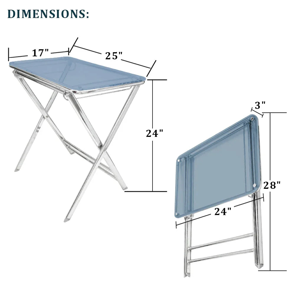 Victorian Acrylic Foldable End Side Table Tray with Chrome Metal Legs - Elax Furniture