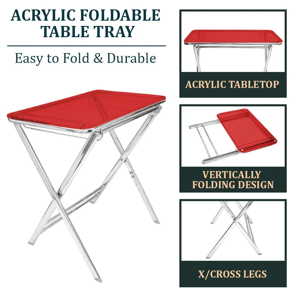 Victorian Acrylic Foldable End Side Table Tray with Chrome Metal Legs - Elax Furniture