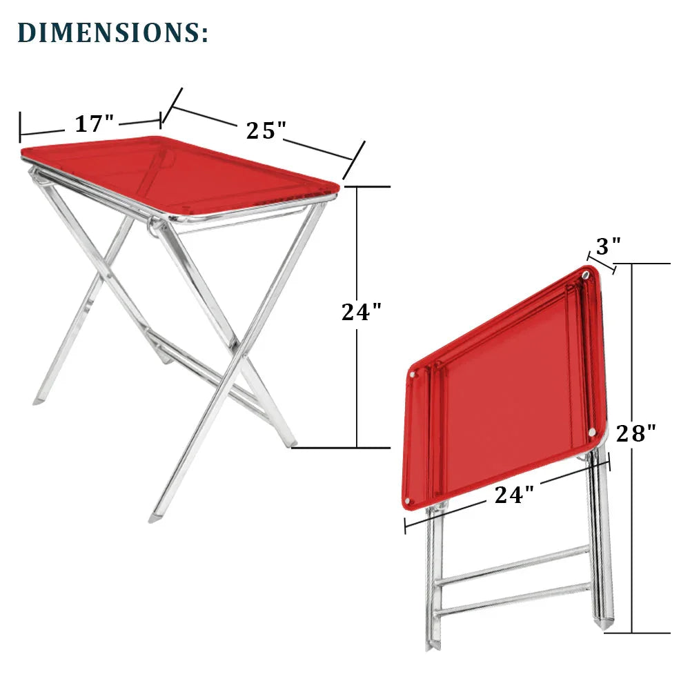Victorian Acrylic Foldable End Side Table Tray with Chrome Metal Legs - Elax Furniture