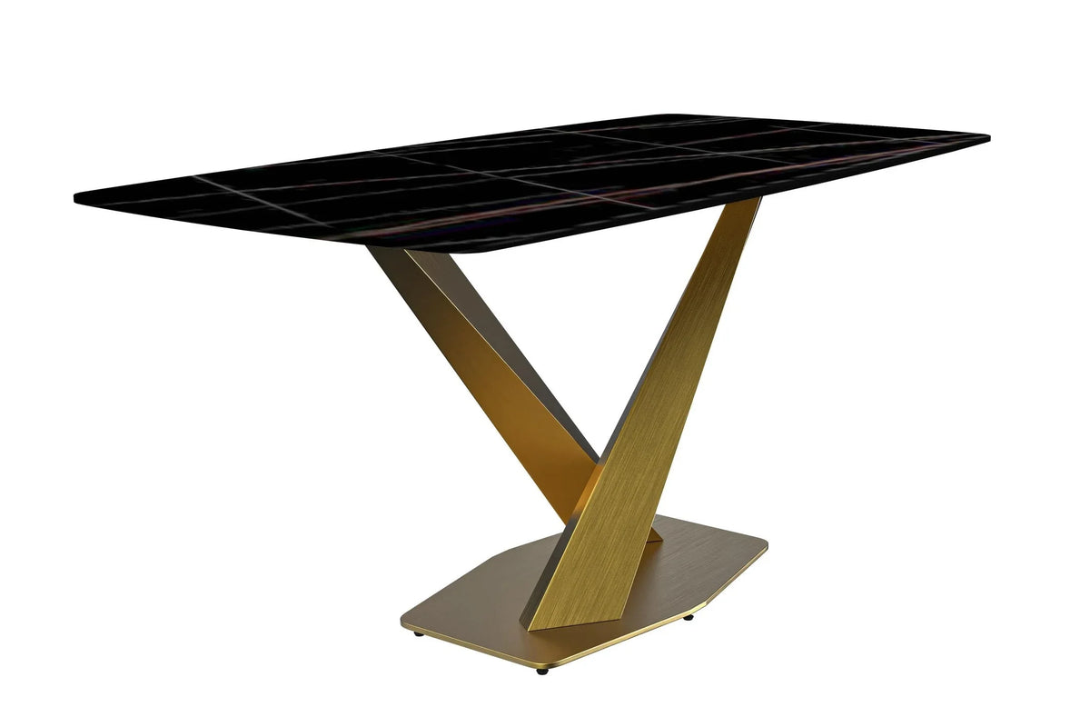 Voren Dining Table with Rectangular Tabletop with Gold/Black Stainless Steel Base - Elax Furniture