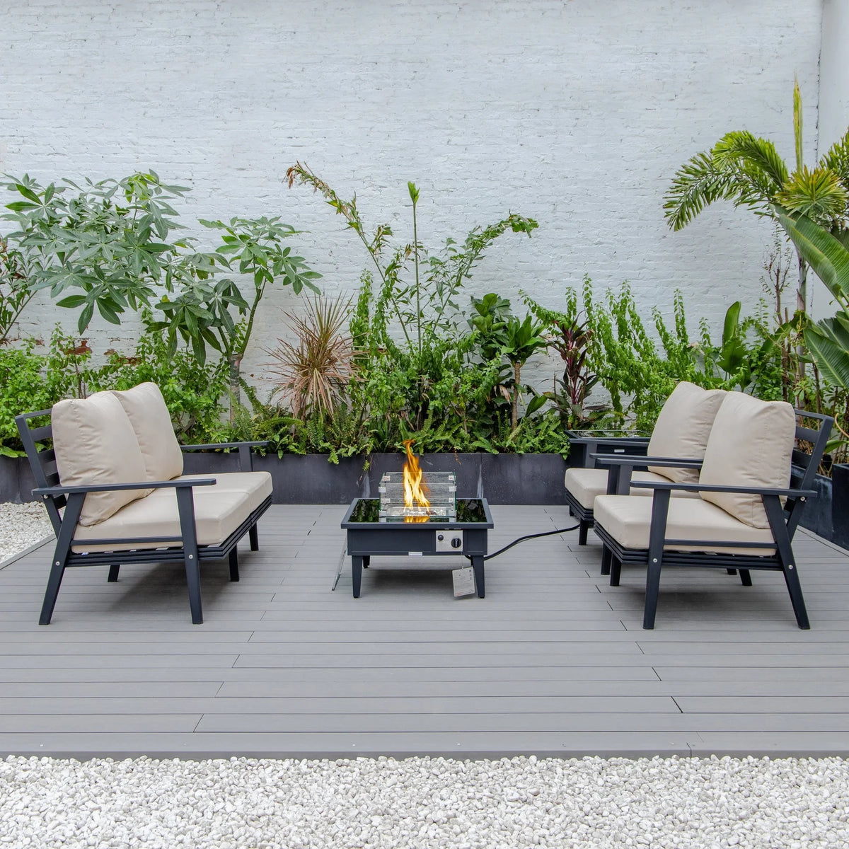 Walbrooke Aluminum Patio Conversation With Fire Pit Table & Tank Holder - Elax Furniture