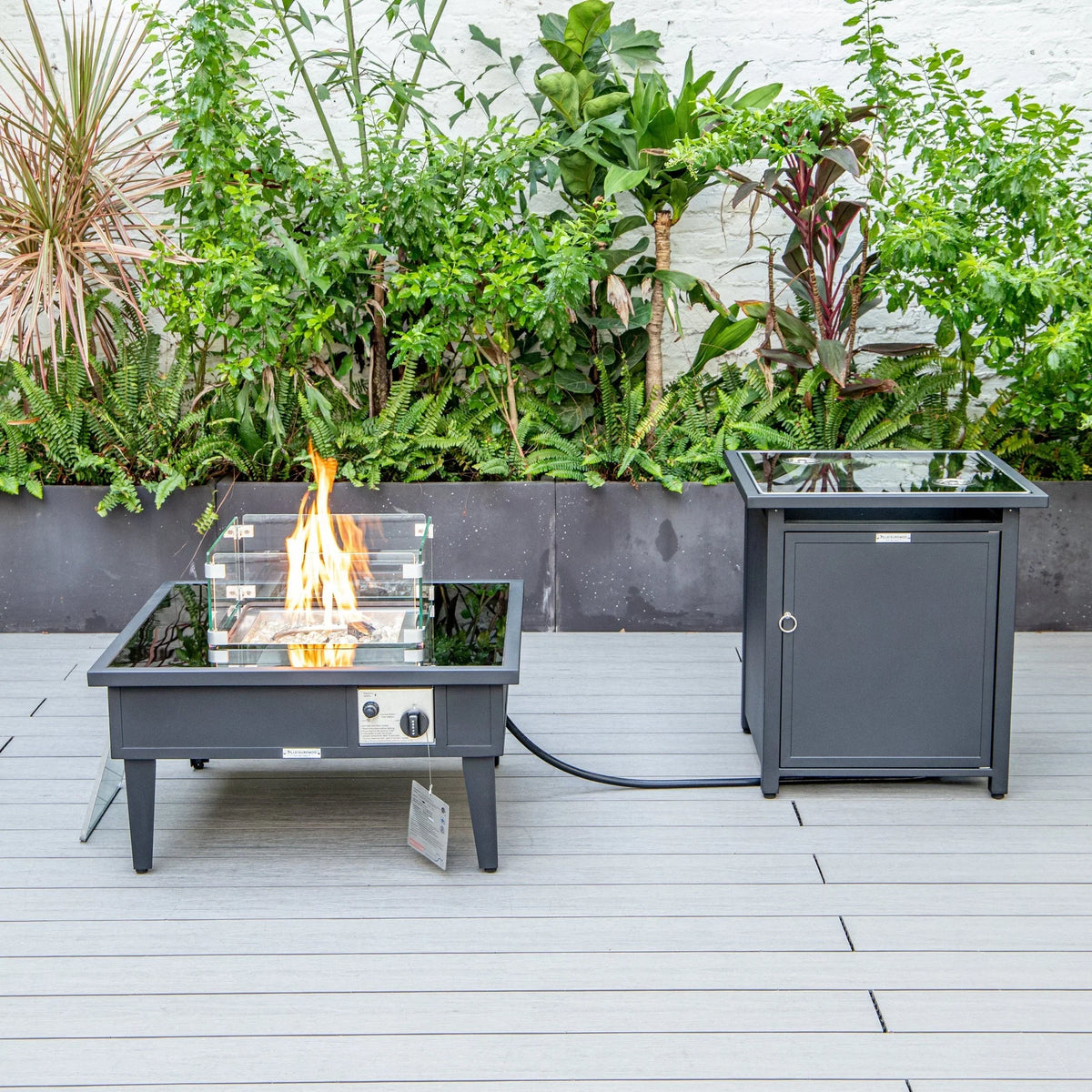 Walbrooke Aluminum Patio Conversation With Fire Pit Table & Tank Holder - Elax Furniture