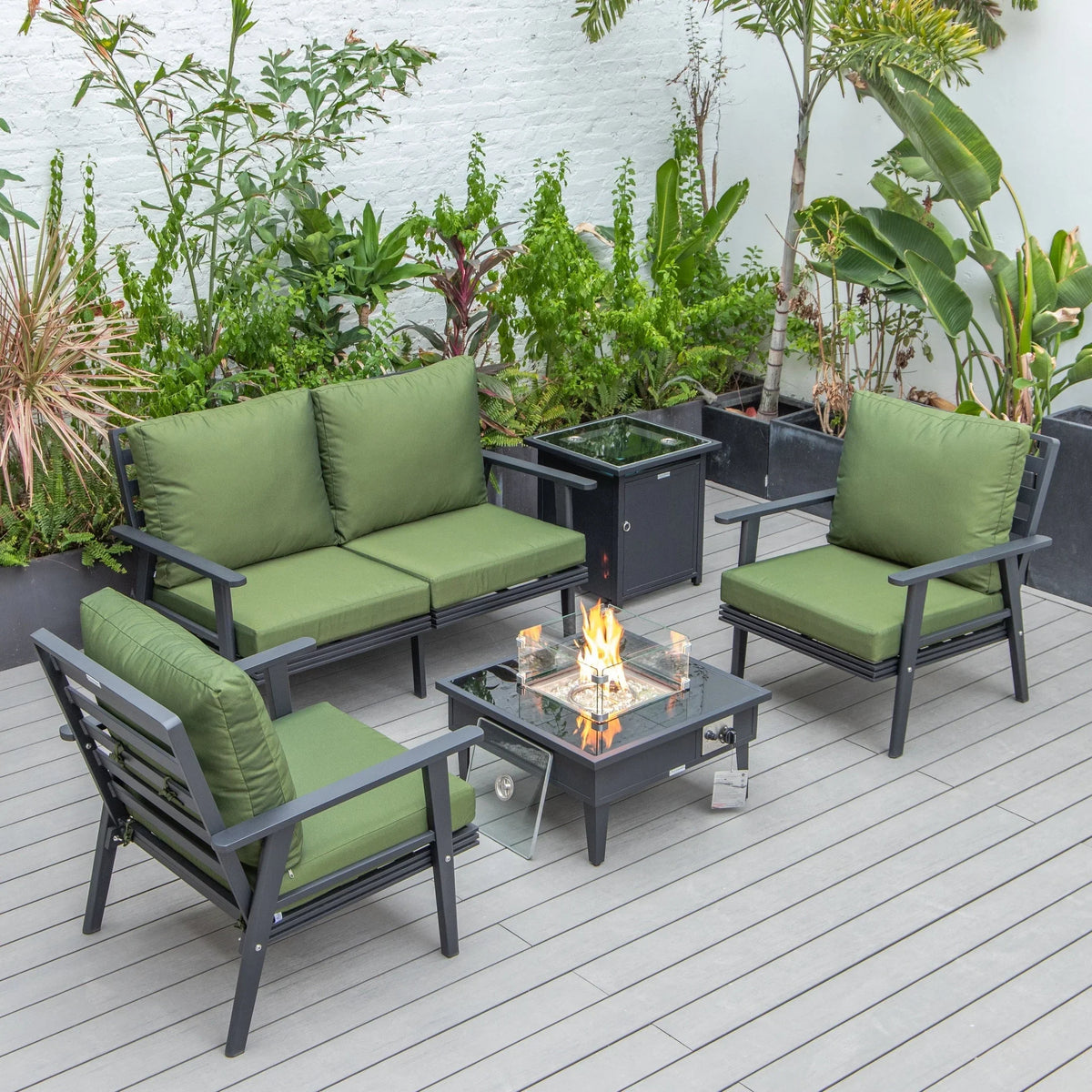 Walbrooke Aluminum Patio Conversation With Fire Pit Table & Tank Holder - Elax Furniture