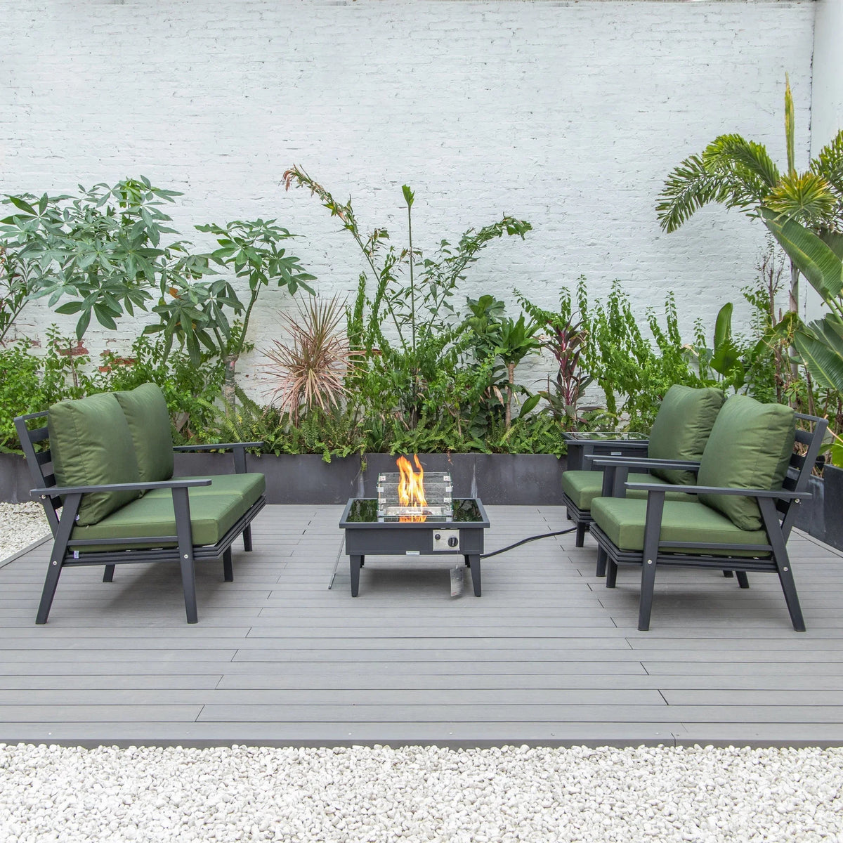 Walbrooke Aluminum Patio Conversation With Fire Pit Table & Tank Holder - Elax Furniture