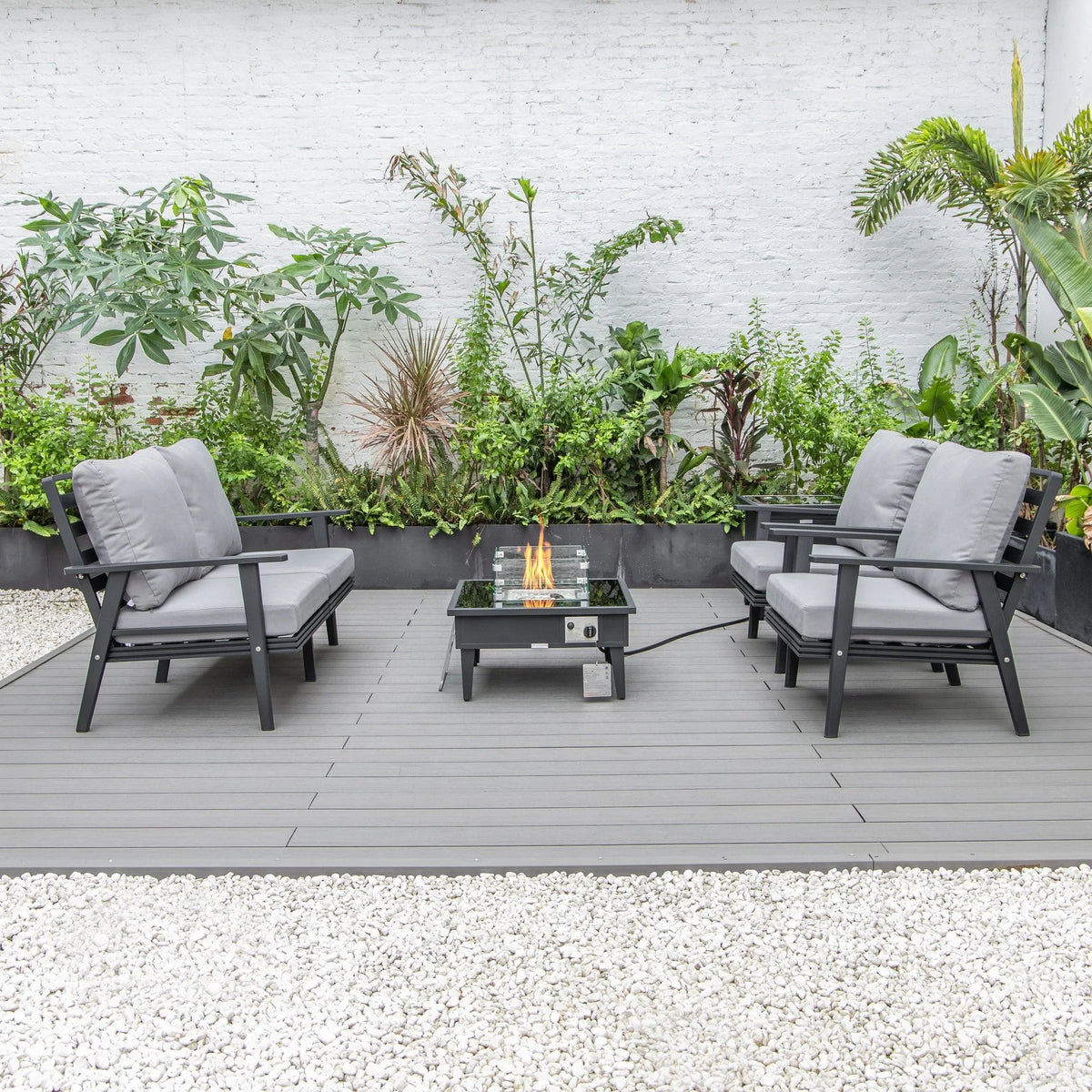 Walbrooke Aluminum Patio Conversation With Fire Pit Table & Tank Holder - Elax Furniture