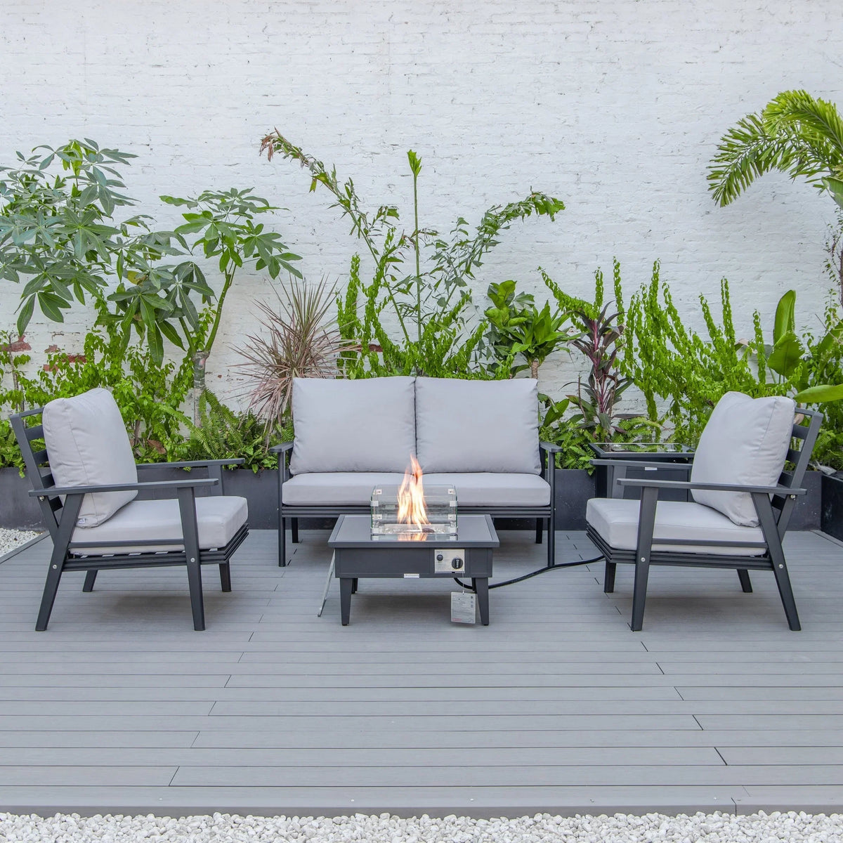 Walbrooke Aluminum Patio Conversation With Fire Pit Table & Tank Holder - Elax Furniture
