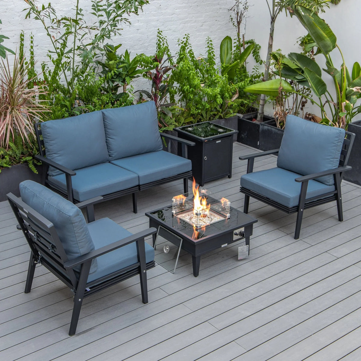 Walbrooke Aluminum Patio Conversation With Fire Pit Table & Tank Holder - Elax Furniture