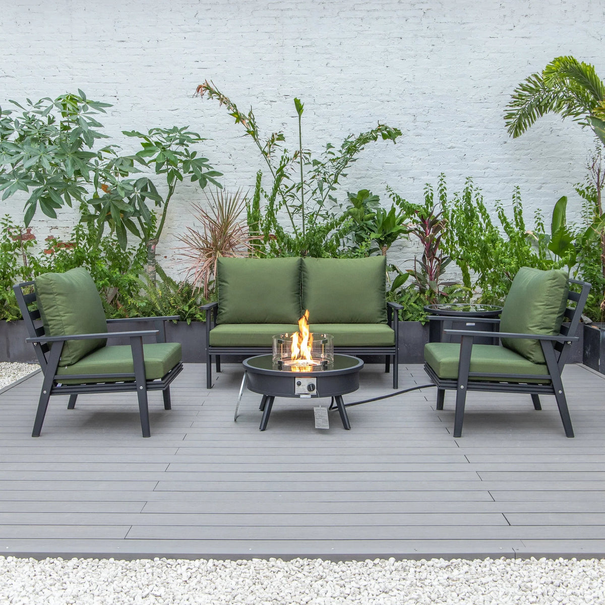 Walbrooke Aluminum Patio Conversation With Fire Pit Table & Tank Holder - Elax Furniture