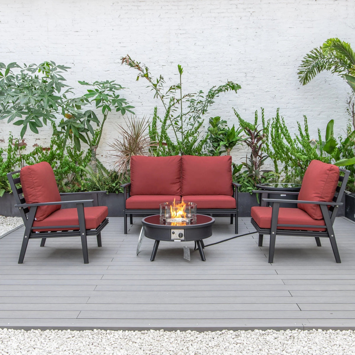 Walbrooke Aluminum Patio Conversation With Fire Pit Table & Tank Holder - Elax Furniture