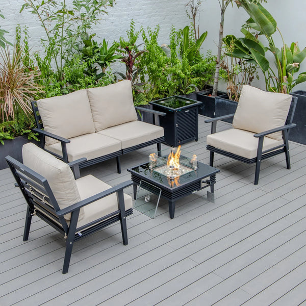 Walbrooke Aluminum Patio Conversation With Slats Design Fire Pit Table & Tank Holder - Elax Furniture