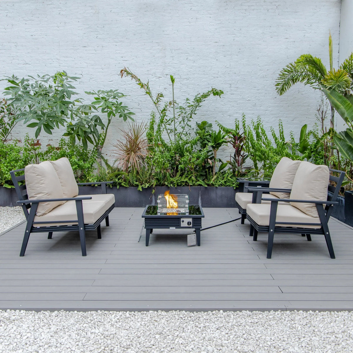 Walbrooke Aluminum Patio Conversation With Slats Design Fire Pit Table & Tank Holder - Elax Furniture
