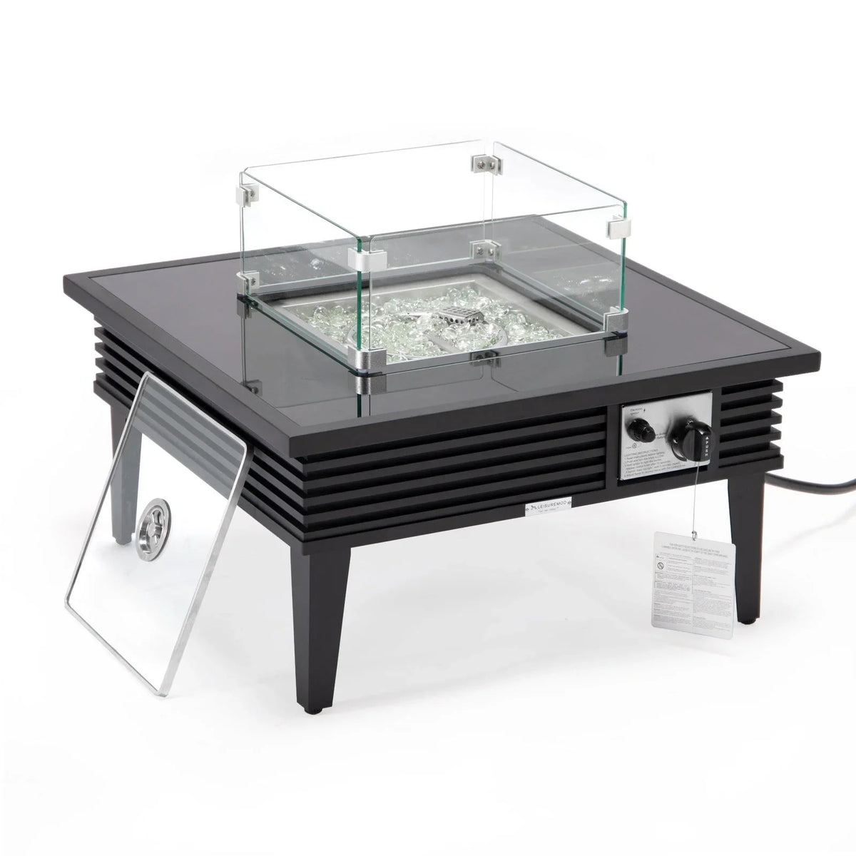 Walbrooke Modern Outdoor Square Fire Pit Table with Powder-Coated Aliuminum Frame and Slats Design - Elax Furniture