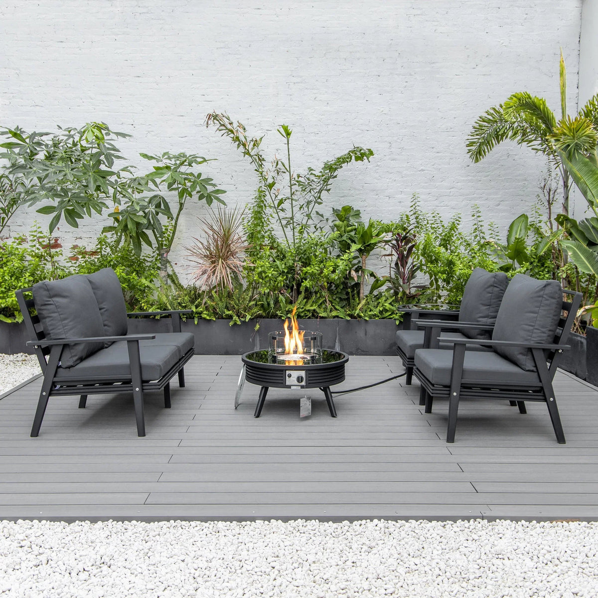 Walbrooke Aluminum Patio Conversation With Slats Design Fire Pit Table & Tank Holder - Elax Furniture