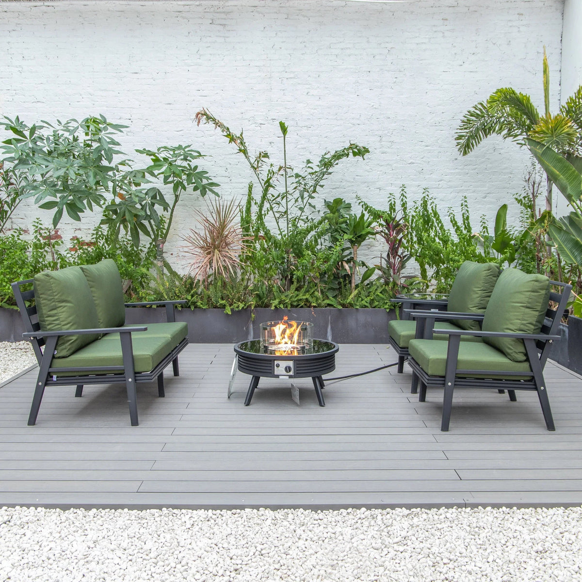 Walbrooke Aluminum Patio Conversation With Slats Design Fire Pit Table & Tank Holder - Elax Furniture