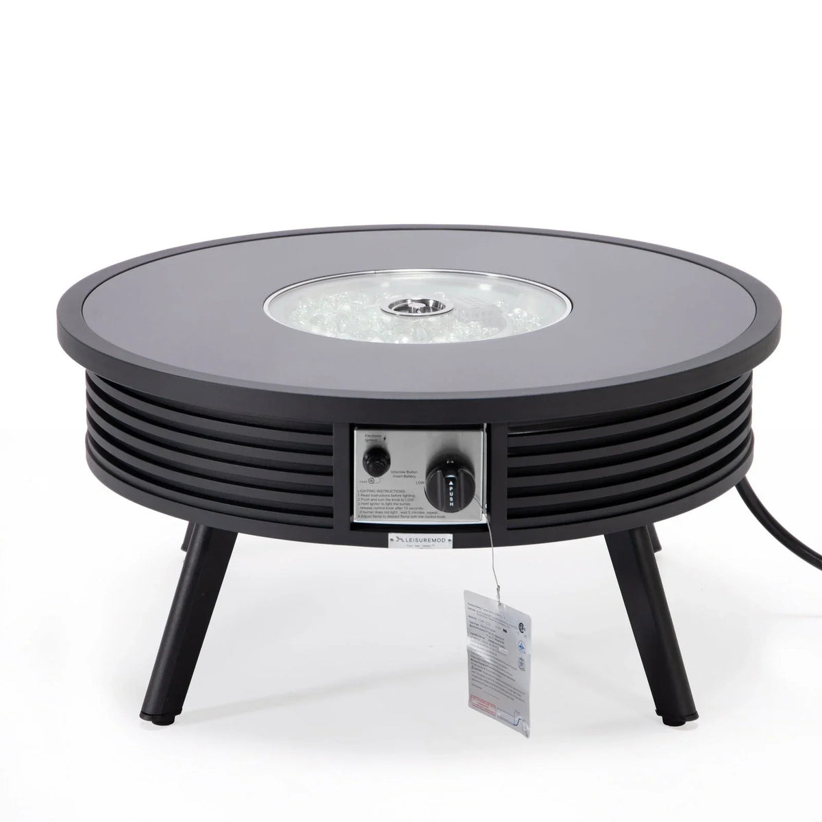 Walbrooke Modern Outdoor Round Fire Pit Table with Powder-Coated Aliuminum Frame and Slats Design - Elax Furniture