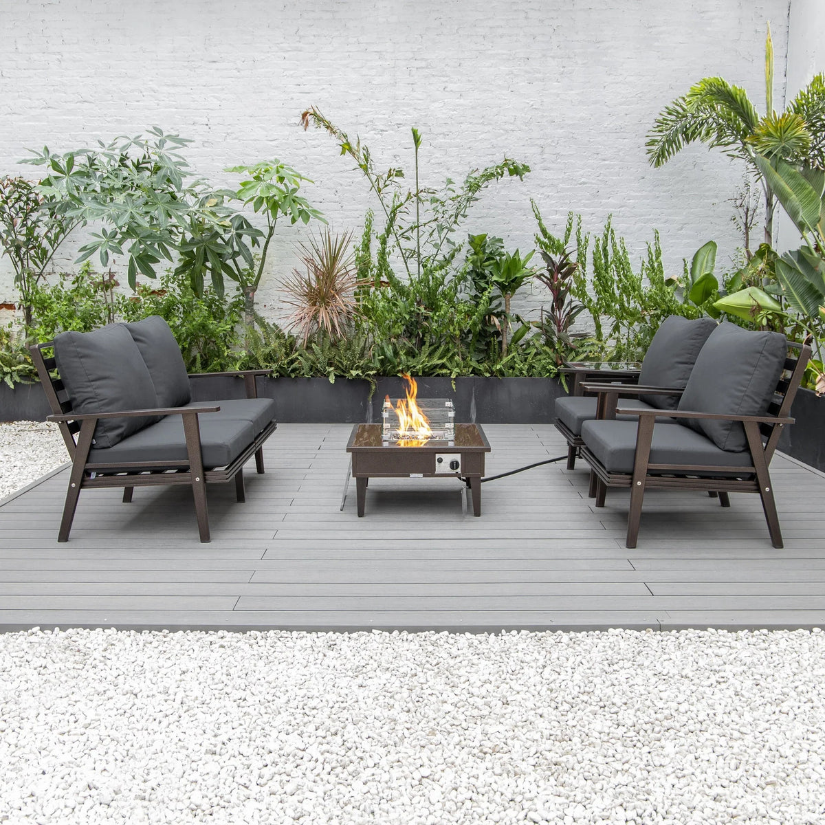 Walbrooke Aluminum Patio Conversation With Fire Pit Table & Tank Holder - Elax Furniture