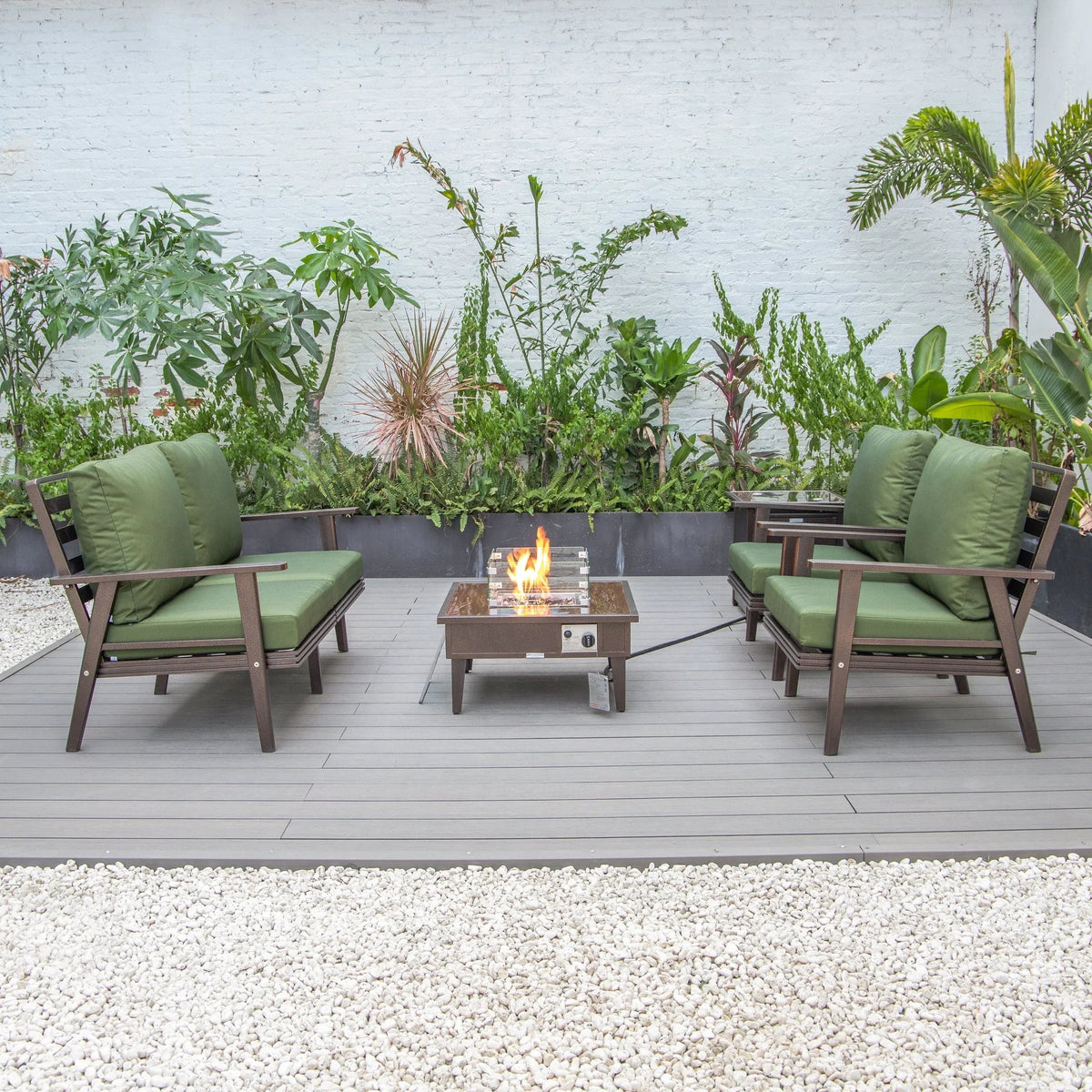 Walbrooke Aluminum Patio Conversation With Fire Pit Table & Tank Holder - Elax Furniture