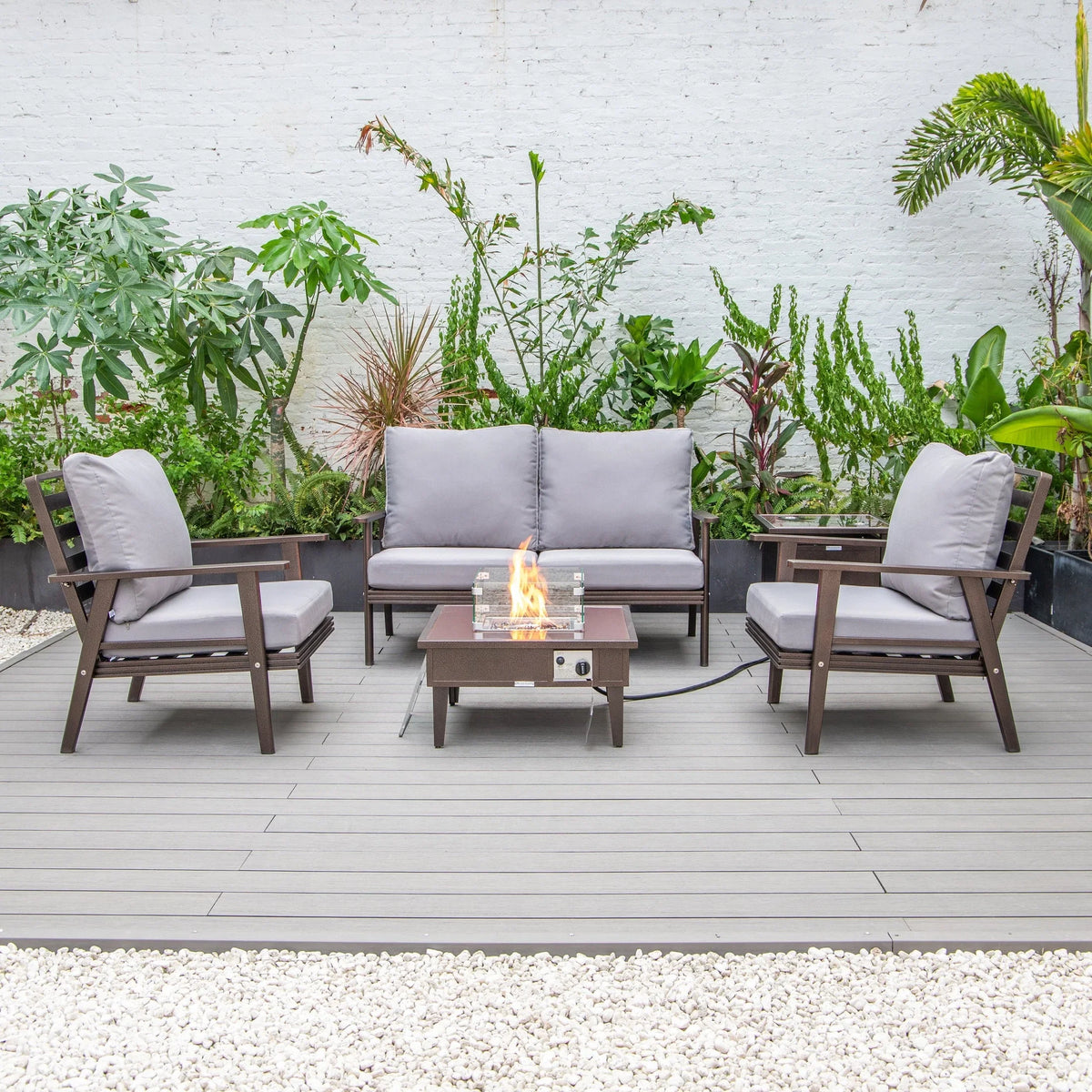 Walbrooke Aluminum Patio Conversation With Fire Pit Table & Tank Holder - Elax Furniture