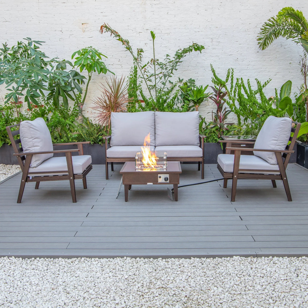 Walbrooke Aluminum Patio Conversation With Fire Pit Table & Tank Holder - Elax Furniture