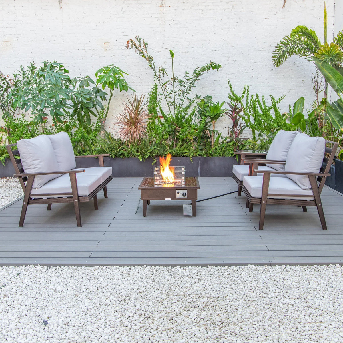 Walbrooke Aluminum Patio Conversation With Fire Pit Table & Tank Holder - Elax Furniture