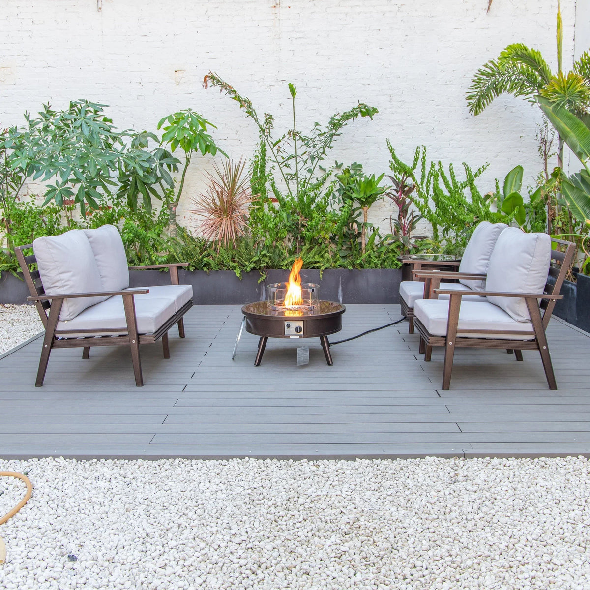 Walbrooke Aluminum Patio Conversation With Fire Pit Table & Tank Holder - Elax Furniture