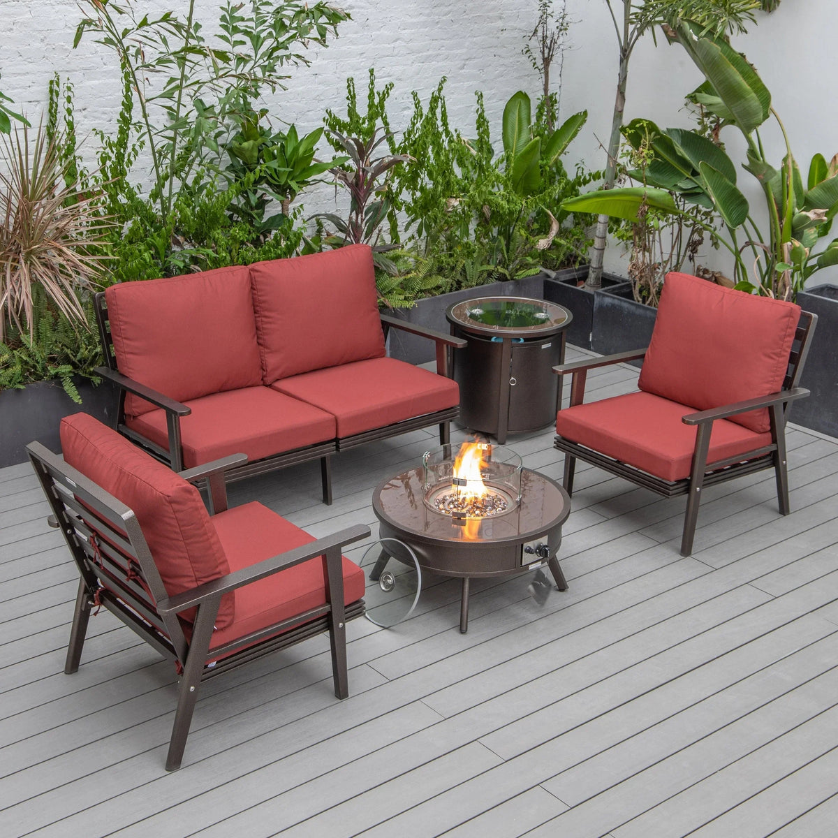 Walbrooke Aluminum Patio Conversation With Fire Pit Table & Tank Holder - Elax Furniture