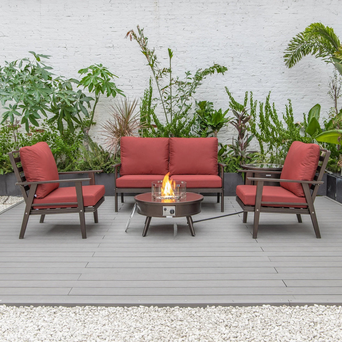 Walbrooke Aluminum Patio Conversation With Fire Pit Table & Tank Holder - Elax Furniture