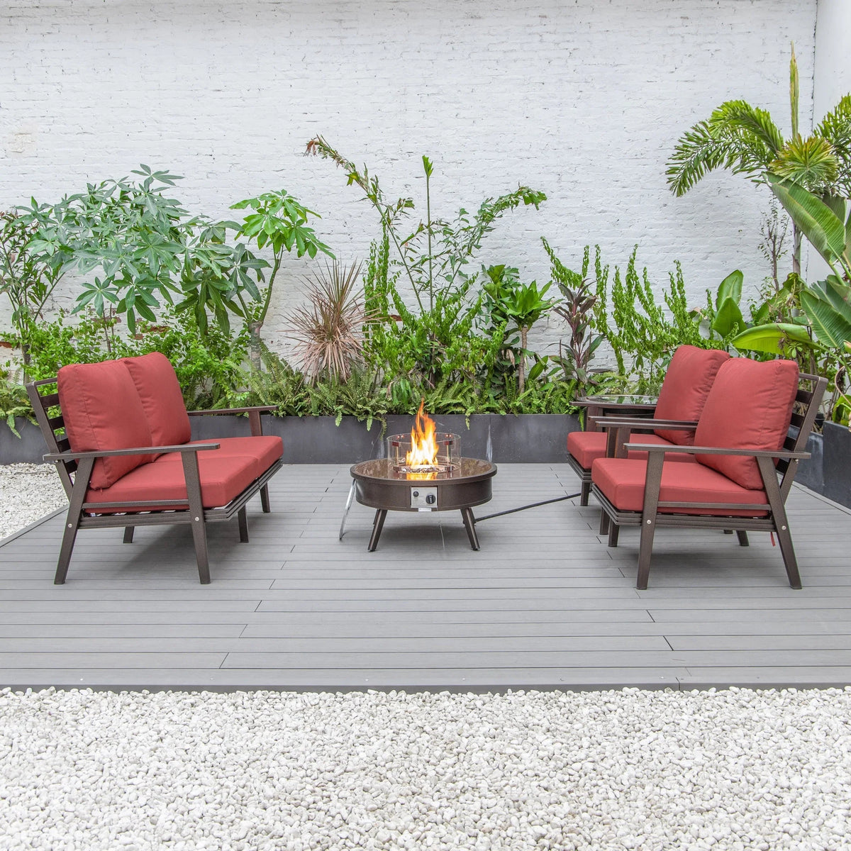 Walbrooke Aluminum Patio Conversation With Fire Pit Table & Tank Holder - Elax Furniture