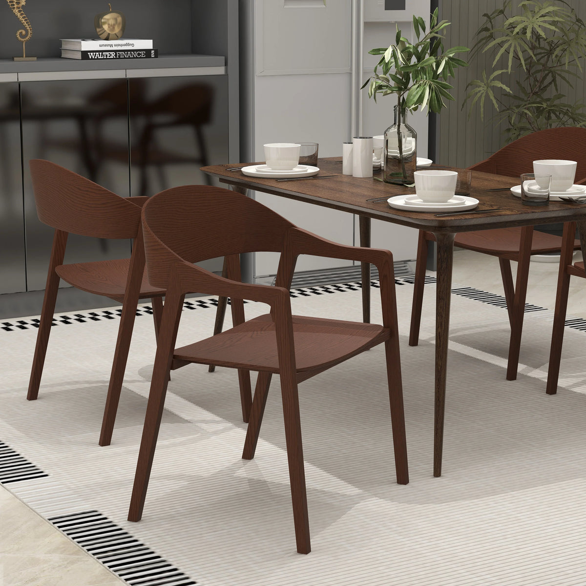 Rivo Dining Chairs in Sturdy Oak Wood with Open Back Design and Armrests - Elax Furniture