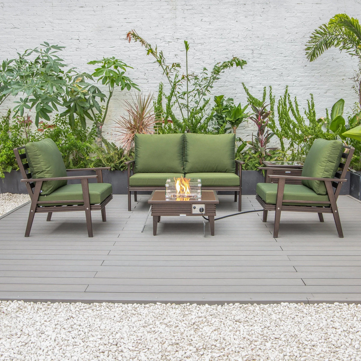 Walbrooke Aluminum Patio Conversation With Slats Design Fire Pit Table & Tank Holder - Elax Furniture