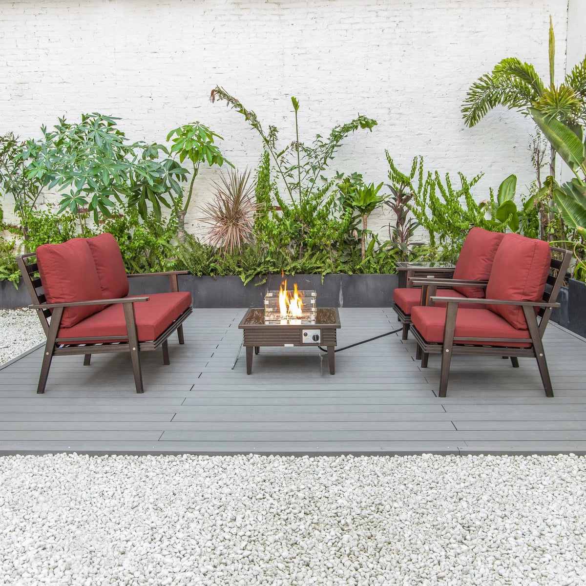 Walbrooke Aluminum Patio Conversation With Slats Design Fire Pit Table & Tank Holder - Elax Furniture