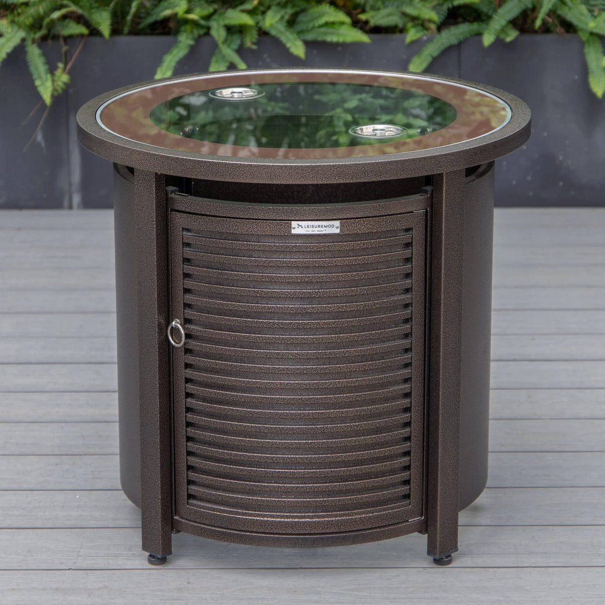 Walbrooke Aluminum Patio Conversation With Slats Design Fire Pit Table & Tank Holder - Elax Furniture