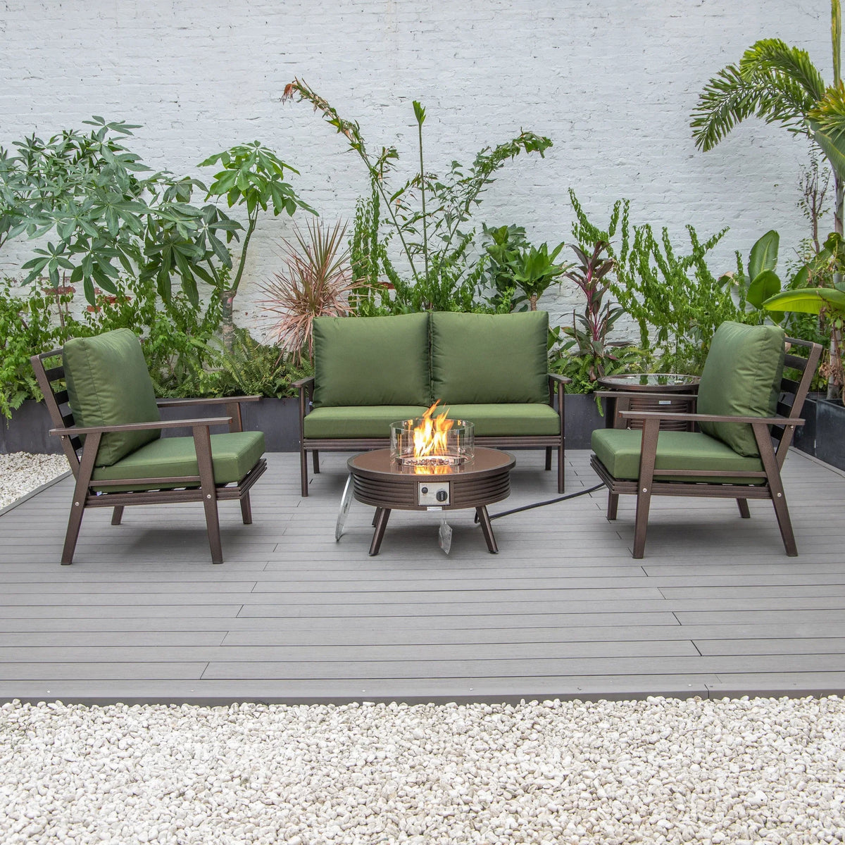 Walbrooke Aluminum Patio Conversation With Slats Design Fire Pit Table & Tank Holder - Elax Furniture