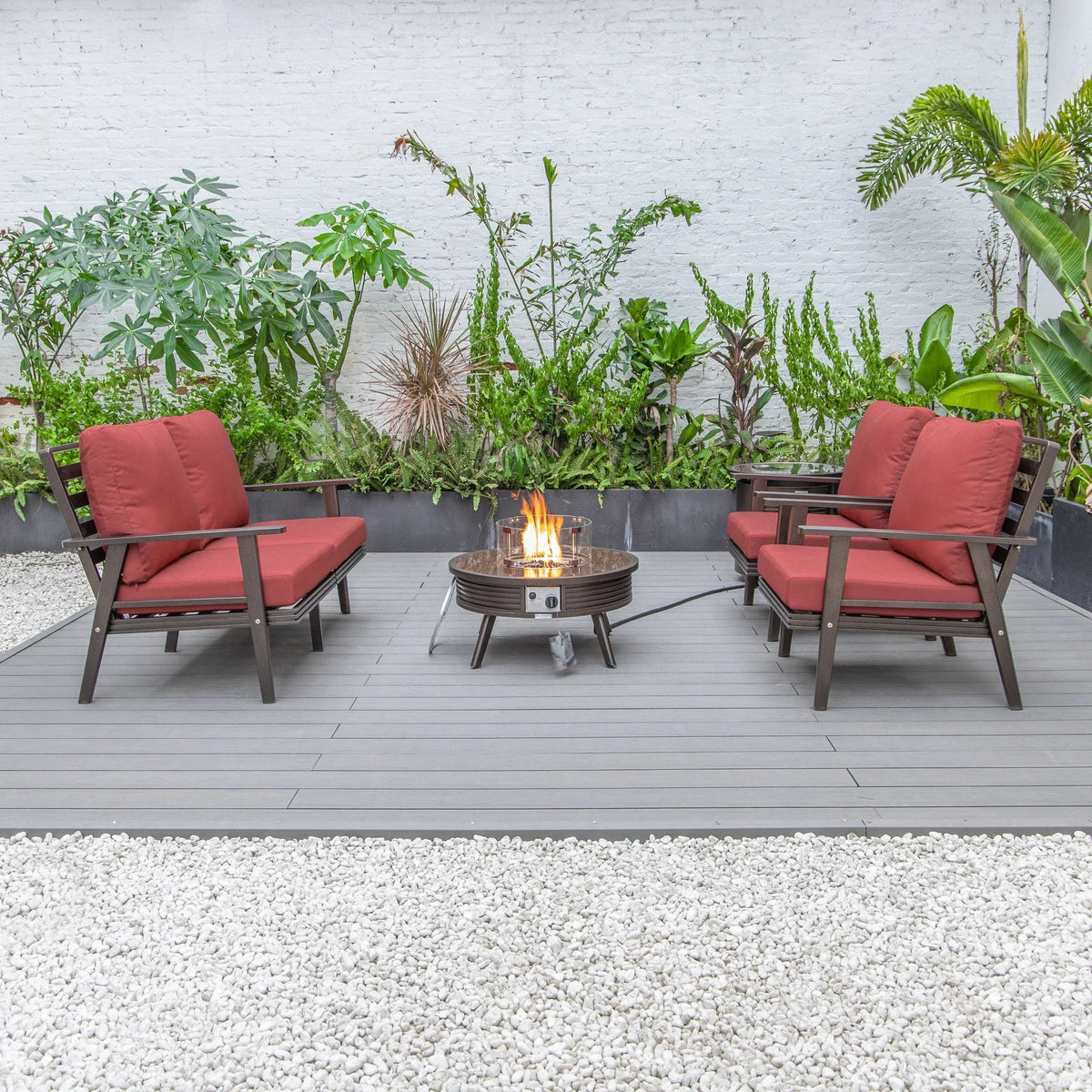 Walbrooke Aluminum Patio Conversation With Slats Design Fire Pit Table & Tank Holder - Elax Furniture